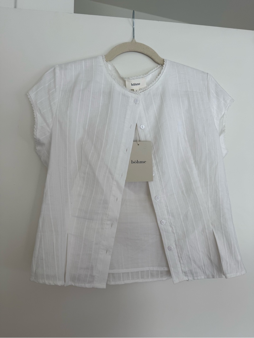 böhme White Short Sleeve Button Down Top